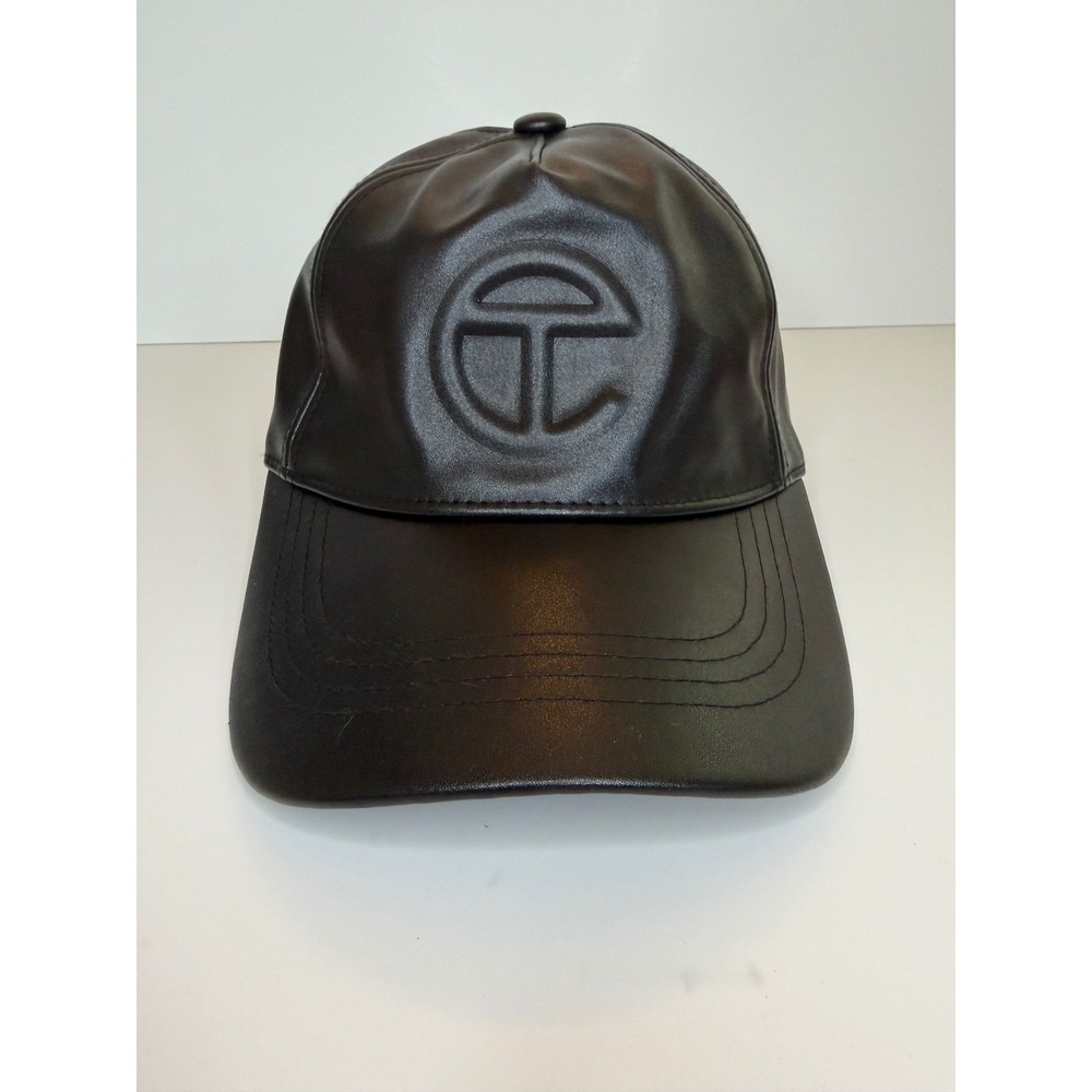 Telfar Logo Embossed Hat Black Vegan Faux Leather Adjustable Hat Baseball Cap - Picture 2 of 9
